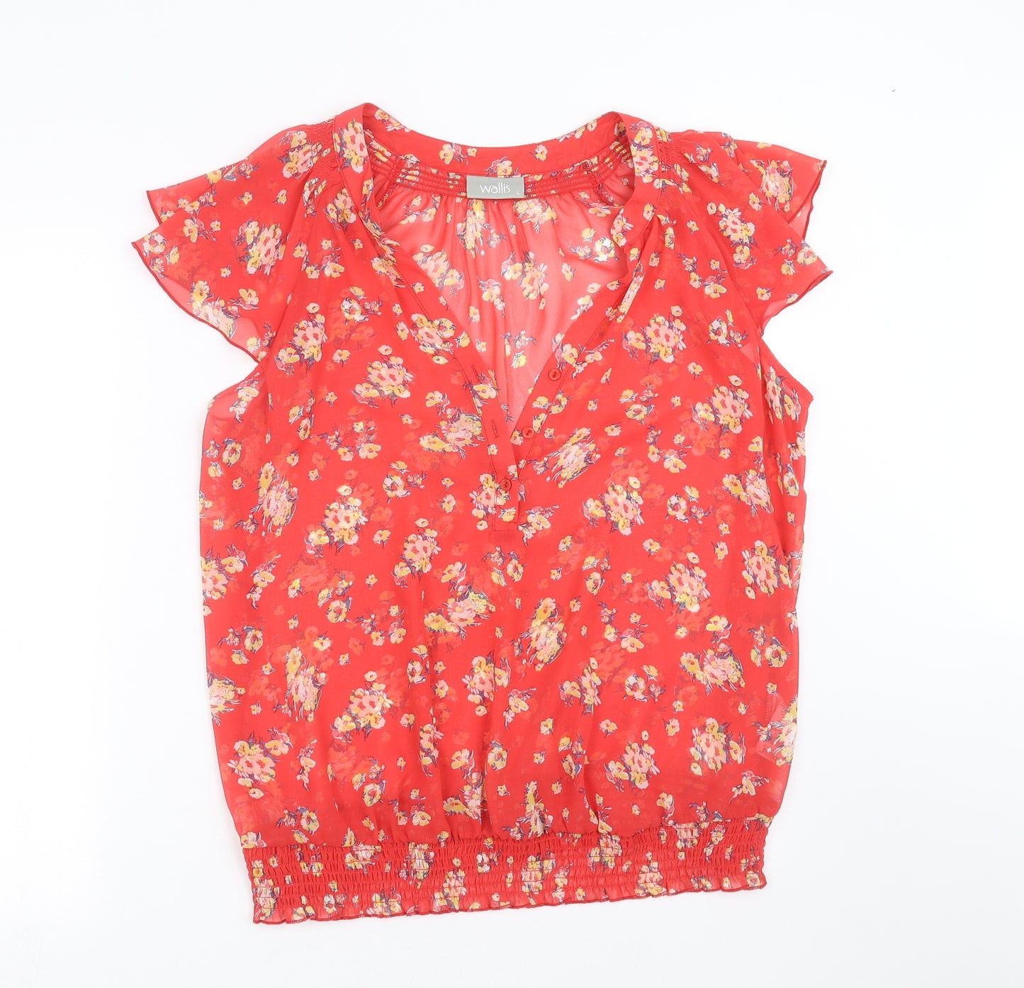 Wallis Womens Red Floral  Basic Blouse Size L  - sheer