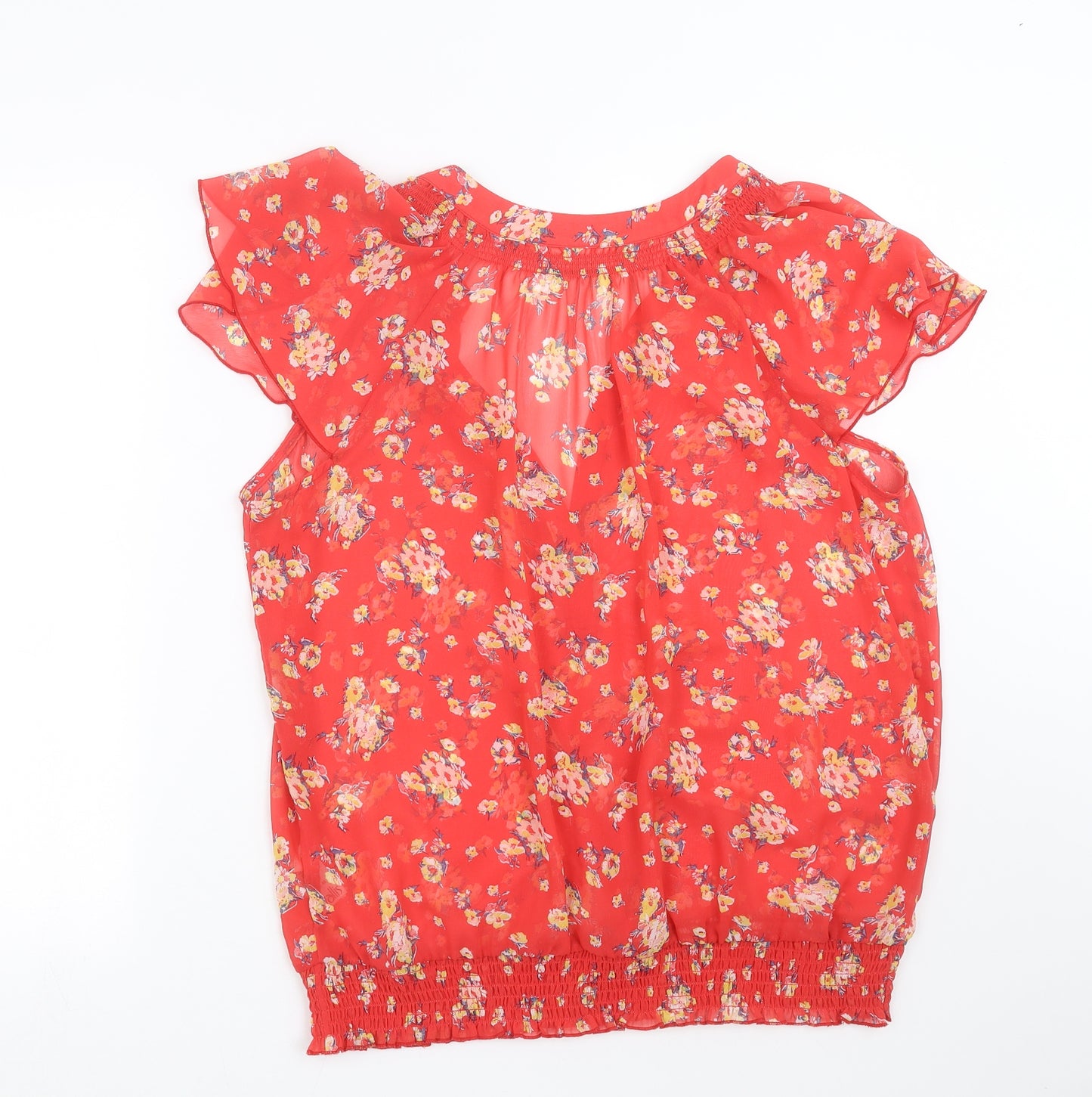 Wallis Womens Red Floral  Basic Blouse Size L  - sheer