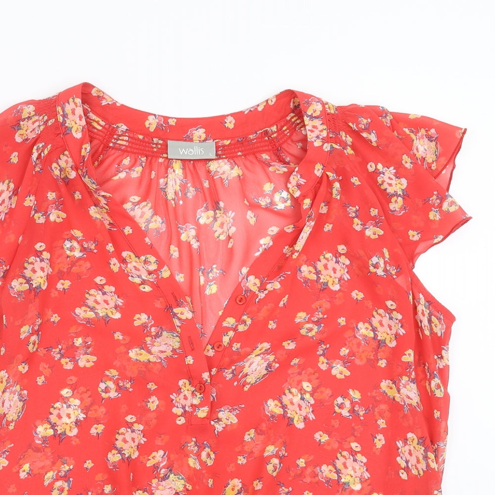 Wallis Womens Red Floral  Basic Blouse Size L  - sheer