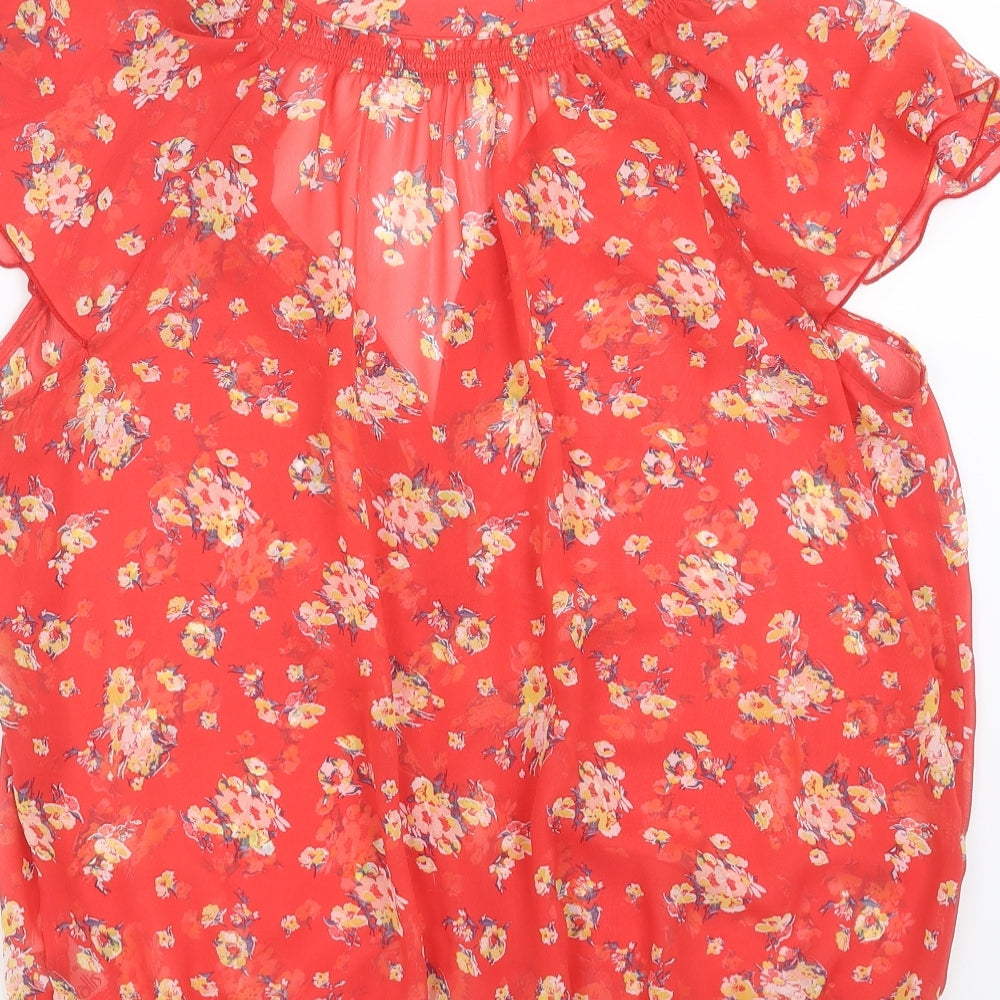 Wallis Womens Red Floral  Basic Blouse Size L  - sheer