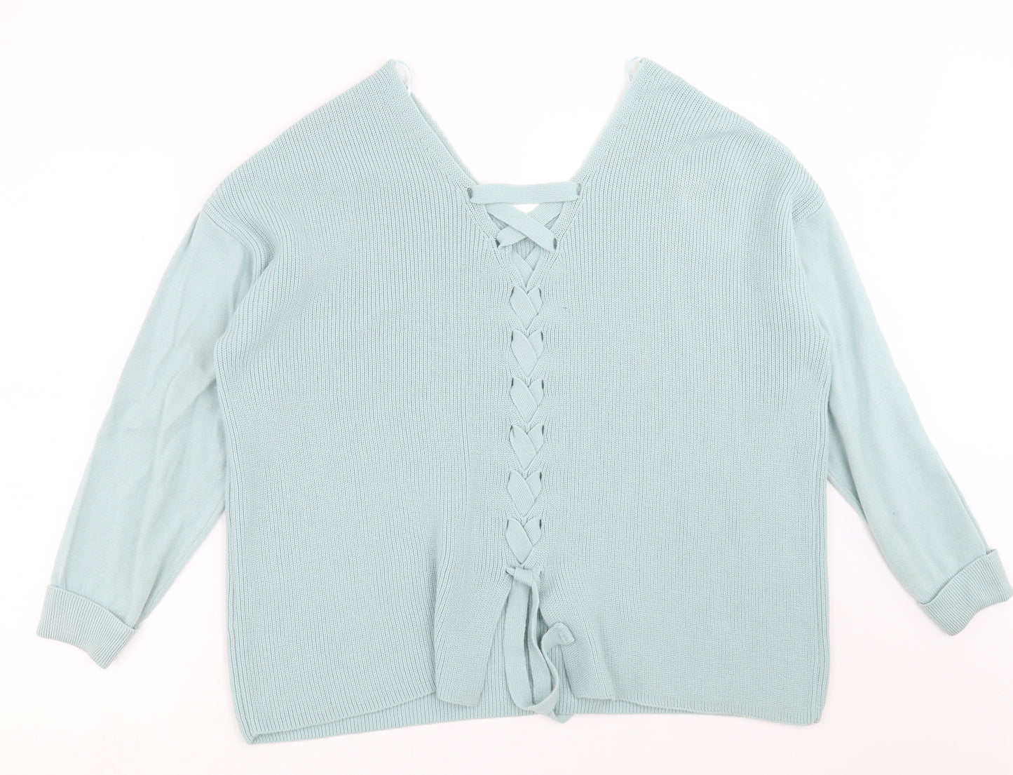 George Womens Green  Knit Pullover Jumper Size 18  - lace up back