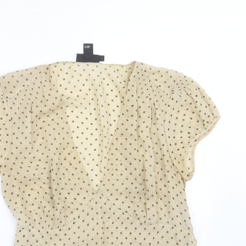 DKNY Womens Beige Polka Dot  Basic Blouse Size 8