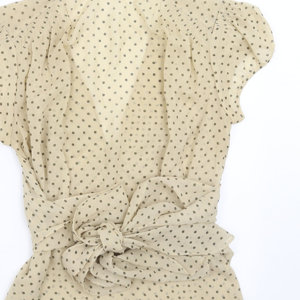 DKNY Womens Beige Polka Dot  Basic Blouse Size 8