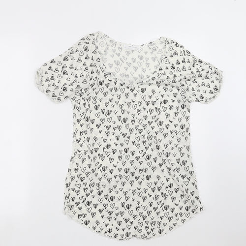 Zara Womens White Geometric Knit Pullover Jumper Size M  - Heart pattern