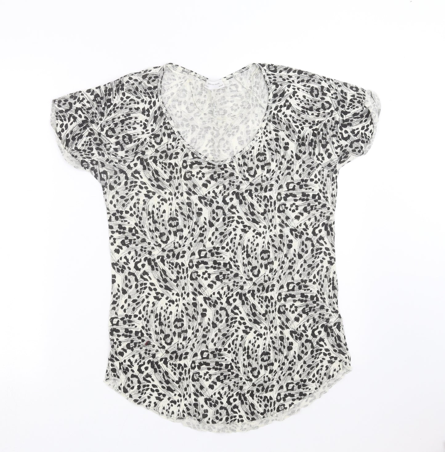 Zara Womens Beige Geometric  Basic T-Shirt Size M