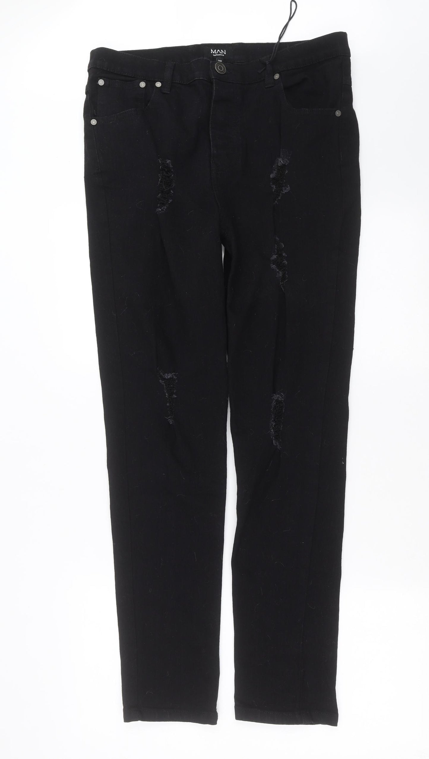 Boohoo MAN Mens Black  Denim Straight Jeans Size 36 in L30 in
