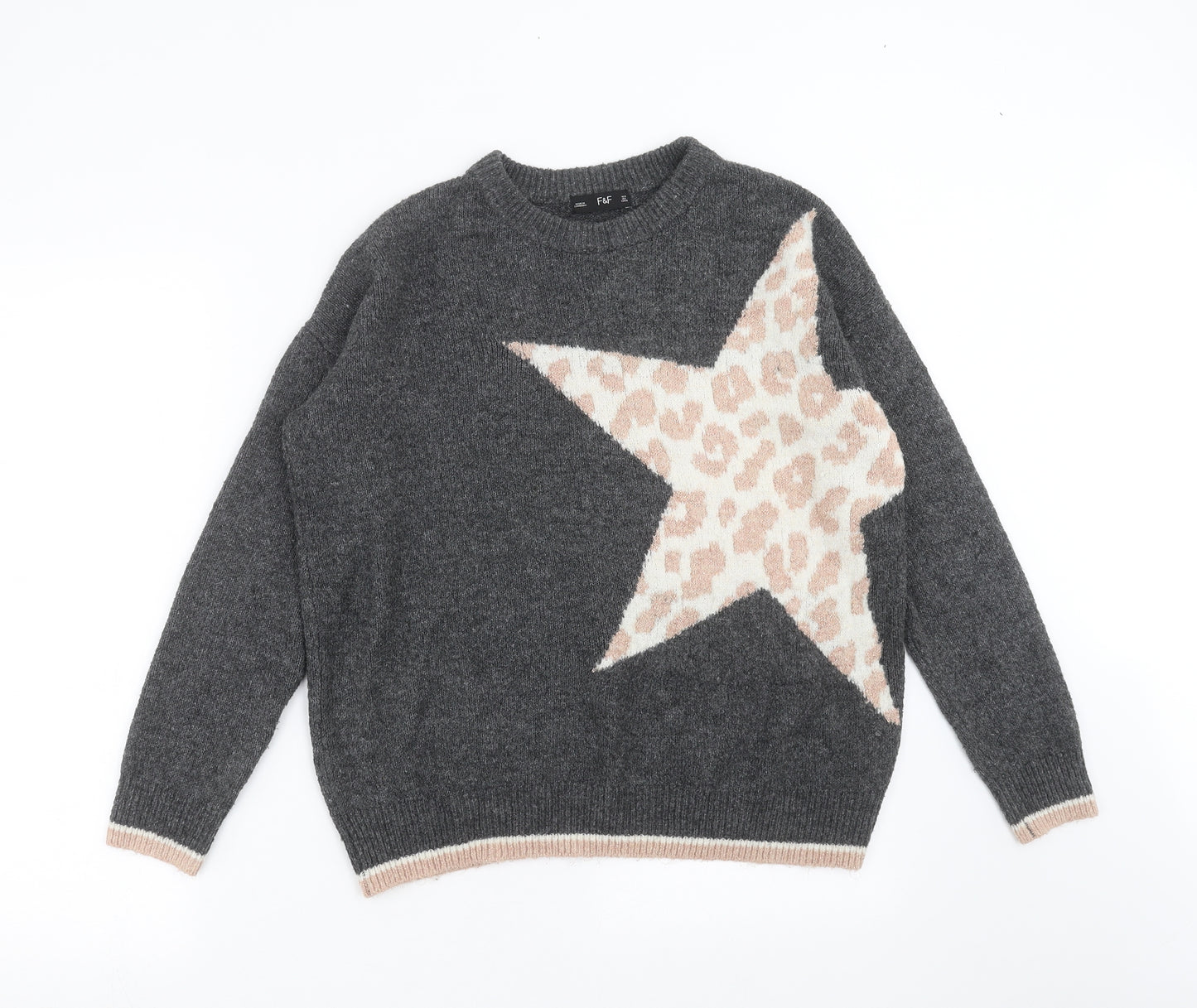 F&F Womens Grey  Knit Pullover Jumper Size 10  - star