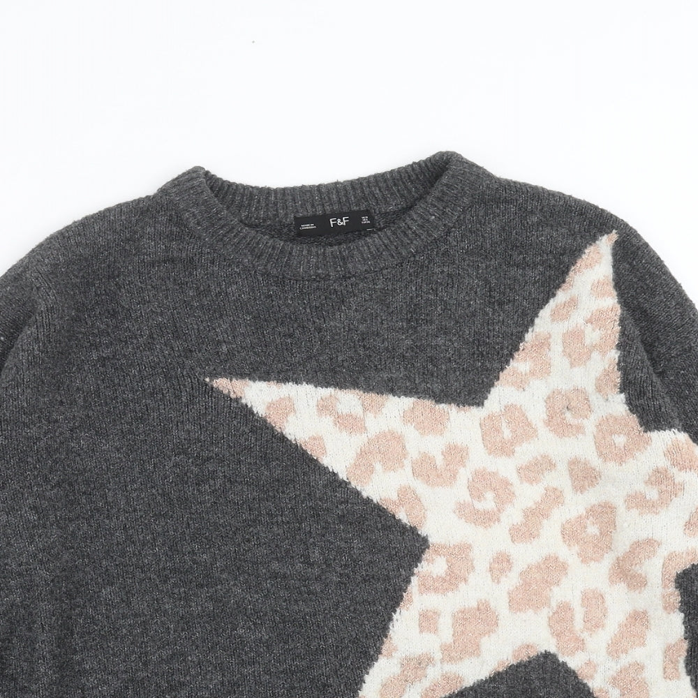 F&F Womens Grey  Knit Pullover Jumper Size 10  - star