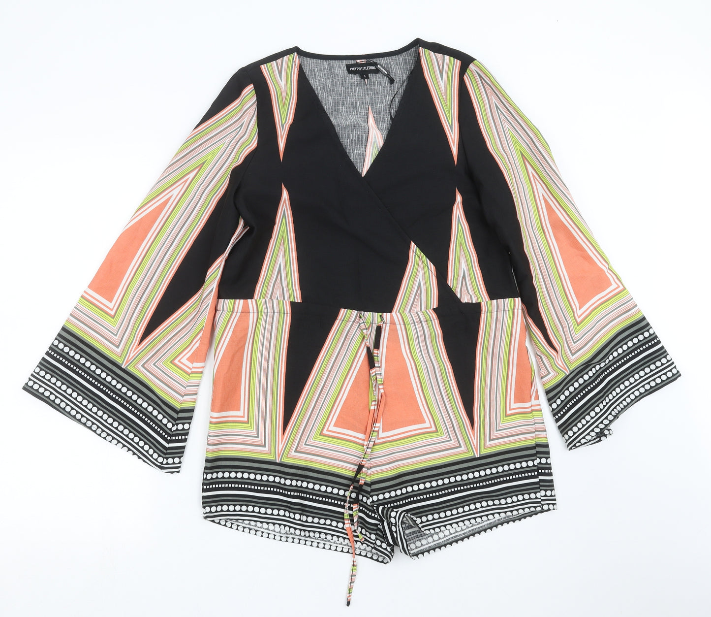 PRETTYLITTLETHING Womens Black Geometric  Playsuit One-Piece Size S