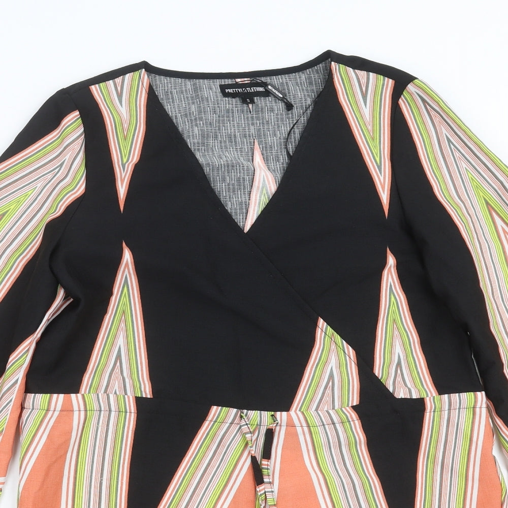 PRETTYLITTLETHING Womens Black Geometric  Playsuit One-Piece Size S