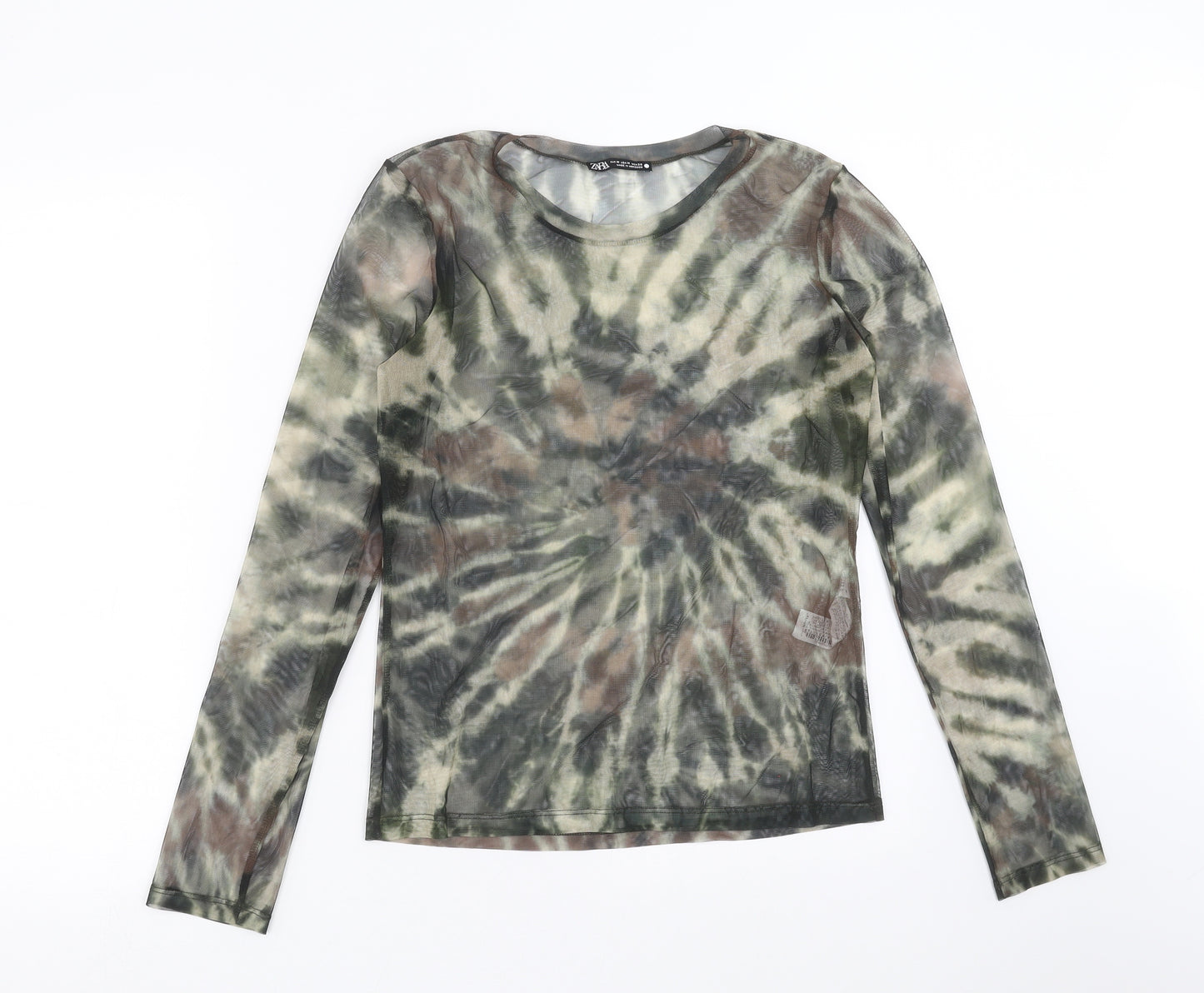 Zara Womens Green   Basic T-Shirt Size M  - sheer tie dye
