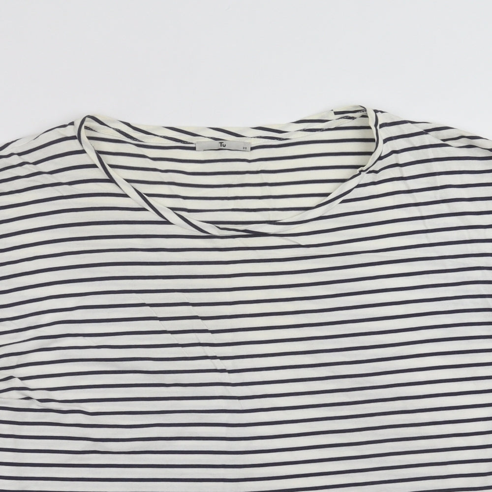 TU Womens White Striped  Basic T-Shirt Size 22