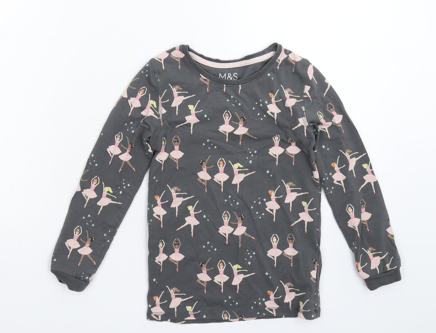 Marks and Spencer Girls Grey Solid  Top Pyjama Top Size 6-7 Years