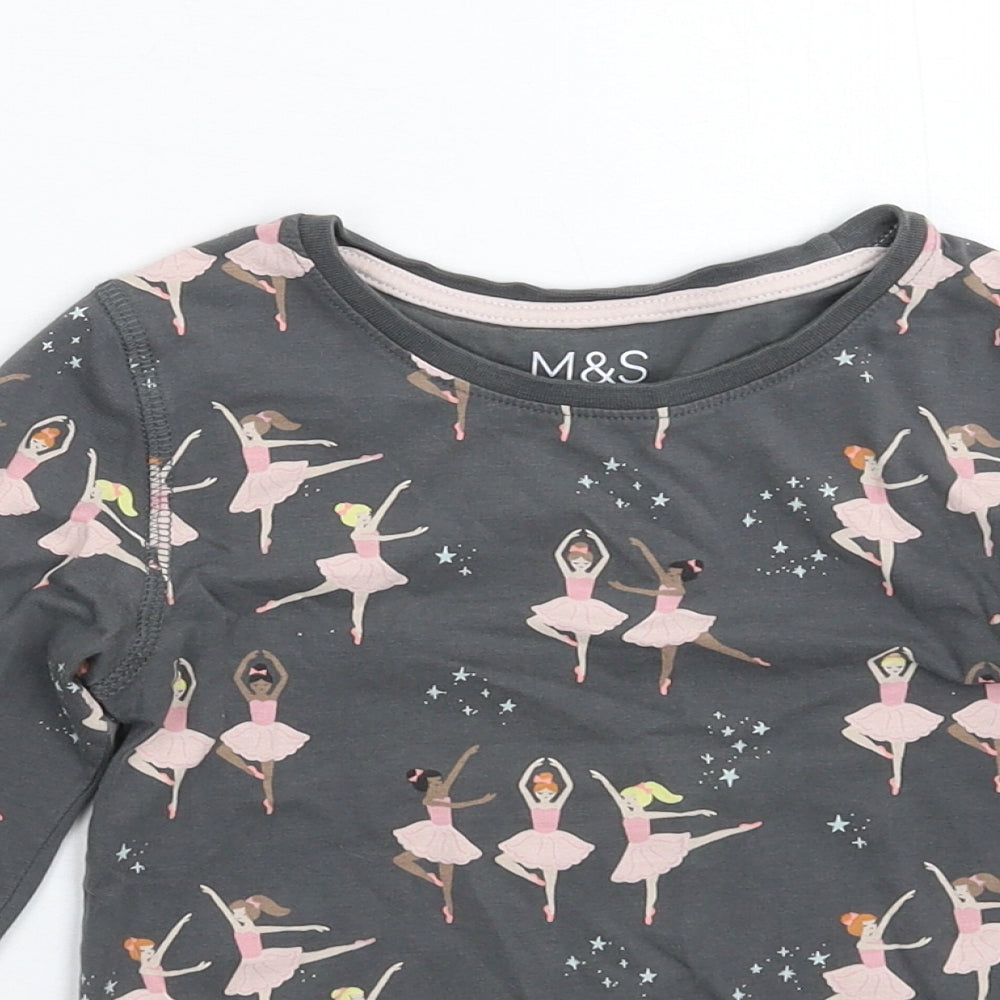 Marks and Spencer Girls Grey Solid  Top Pyjama Top Size 6-7 Years