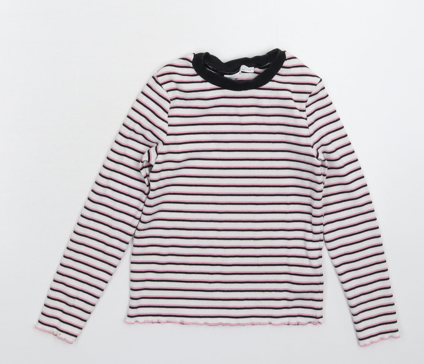 Marks and Spencer Girls White Striped  Pullover Jumper Size 6-7 Years