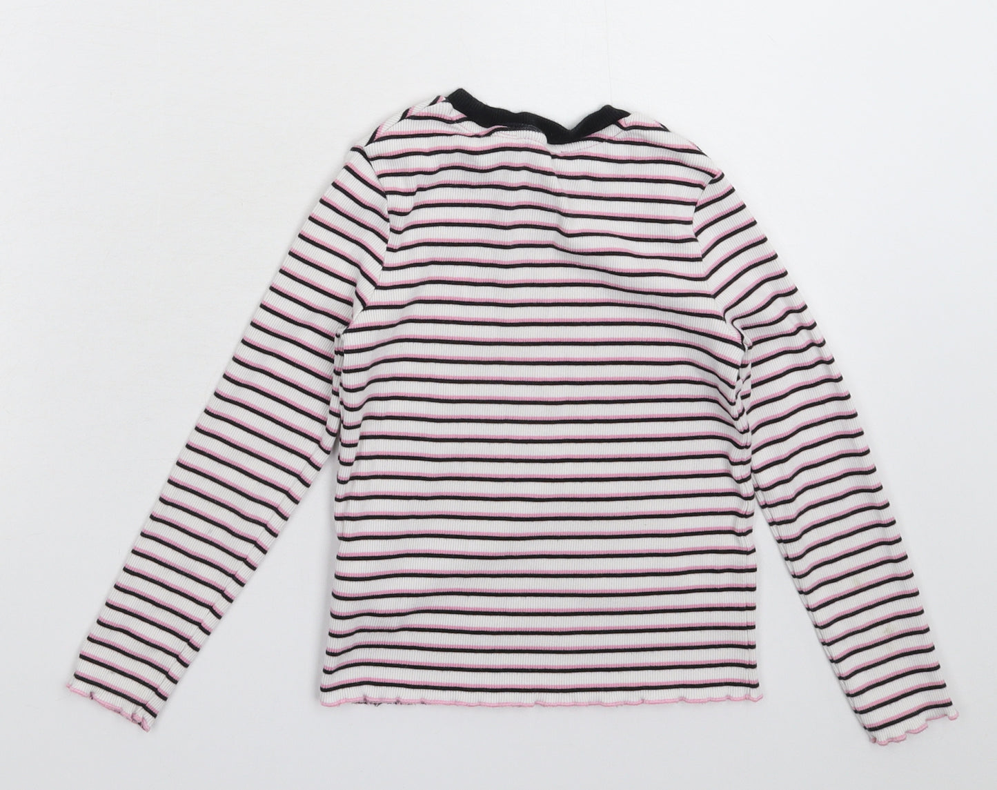 Marks and Spencer Girls White Striped  Pullover Jumper Size 6-7 Years