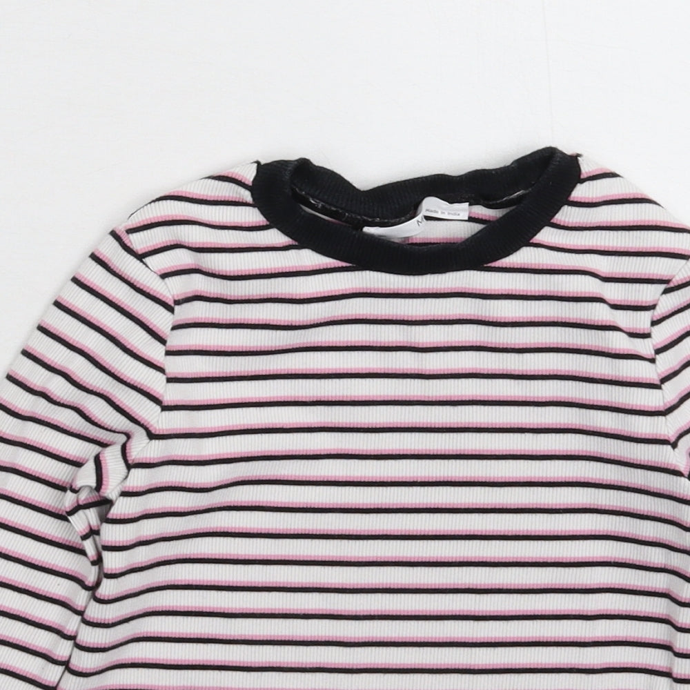 Marks and Spencer Girls White Striped  Pullover Jumper Size 6-7 Years