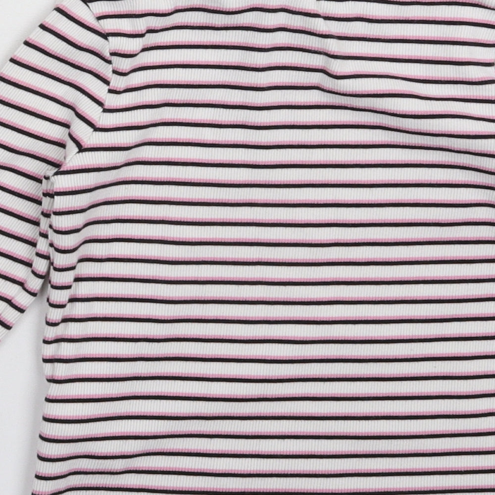 Marks and Spencer Girls White Striped  Pullover Jumper Size 6-7 Years