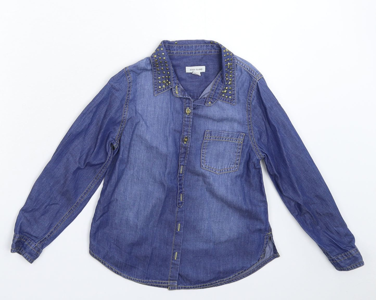 River Island Girls Blue  Denim Basic Button-Up Size 6 Years