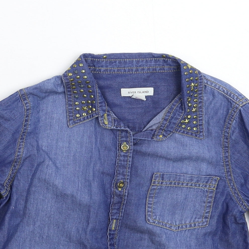 River Island Girls Blue  Denim Basic Button-Up Size 6 Years