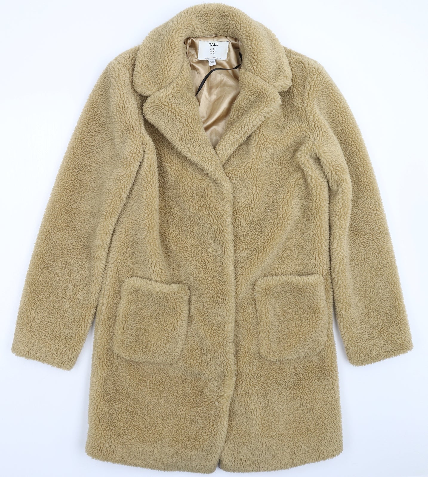 Dorothy Perkins Womens Beige  Fleece Pea Coat Coat Size 8