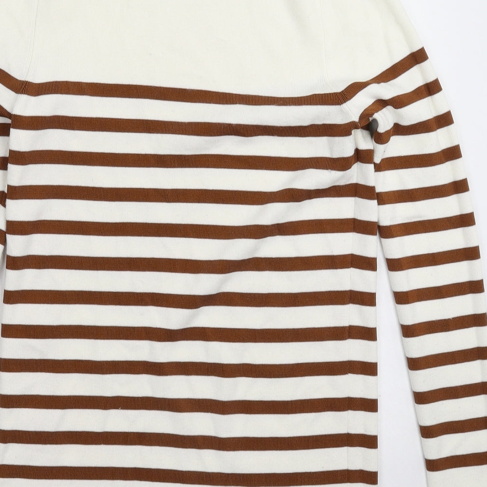 Long Tall Sally Womens White Striped Knit Pullover Jumper Size XS
