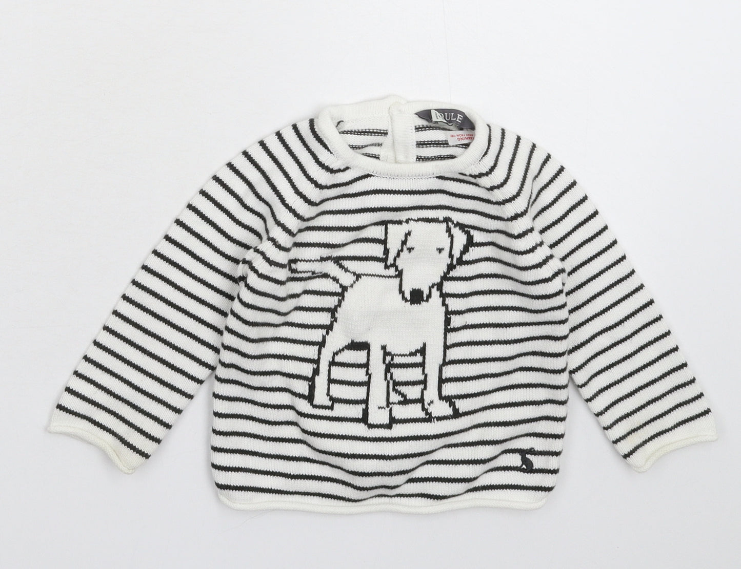 Joules Baby White Striped Knit Pullover Jumper Size 6-9 Months