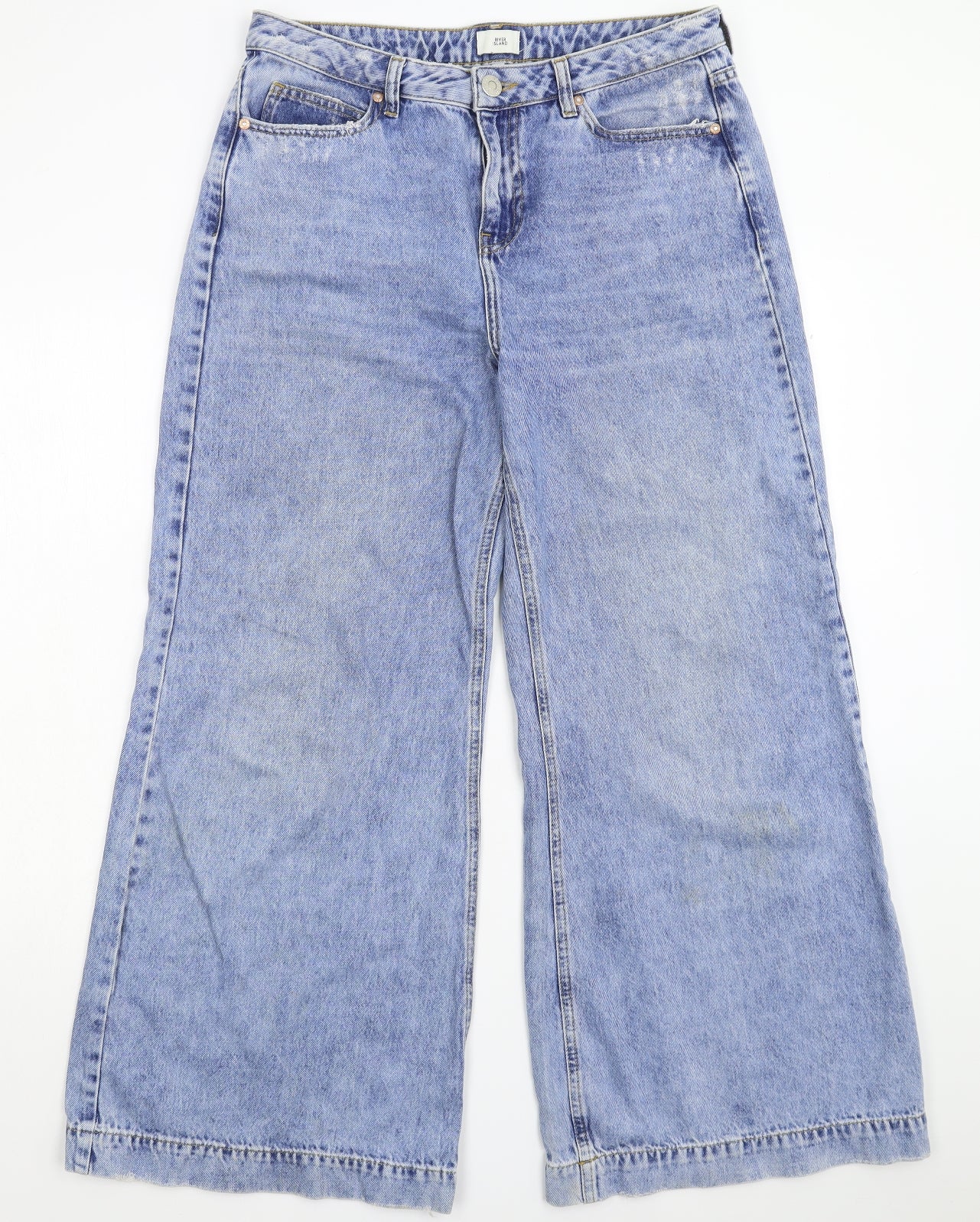 River Island Womens Blue  Denim Wide-Leg Jeans Size 14 L29 in