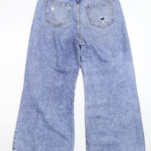 River Island Womens Blue  Denim Wide-Leg Jeans Size 14 L29 in