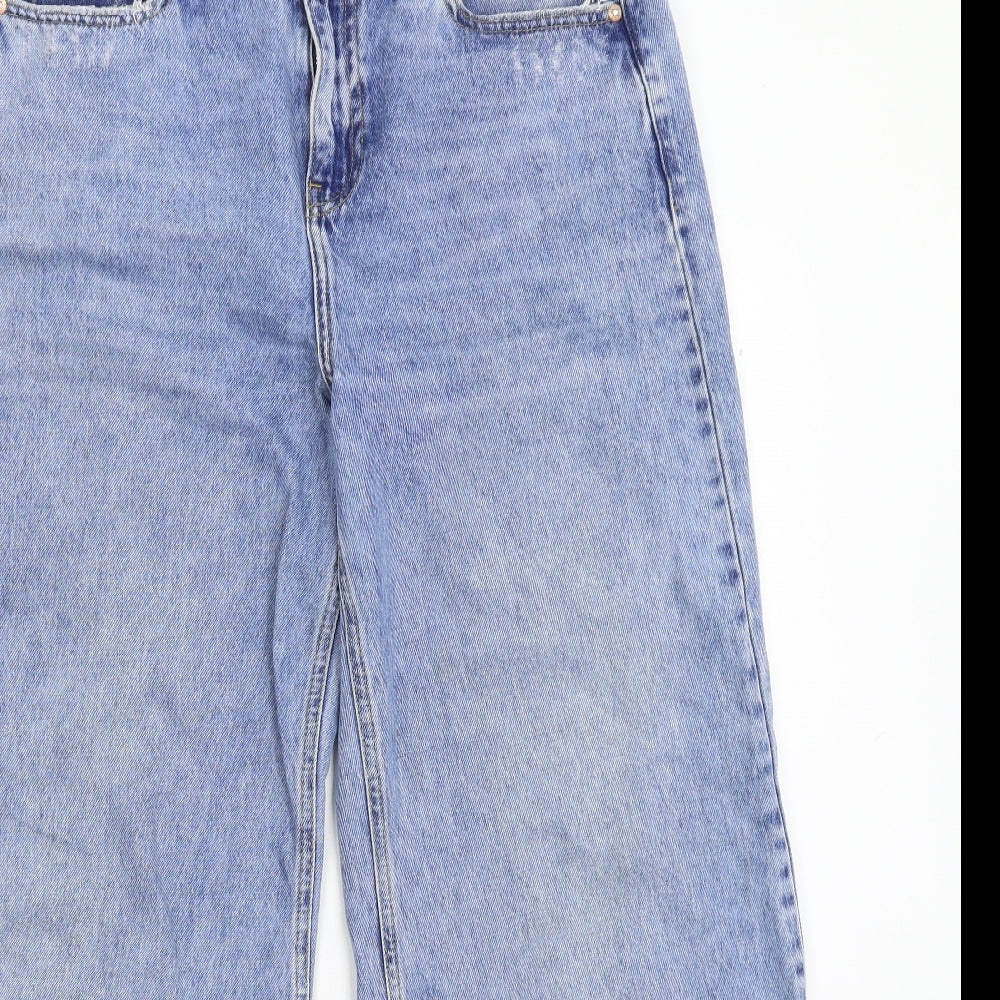 River Island Womens Blue  Denim Wide-Leg Jeans Size 14 L29 in