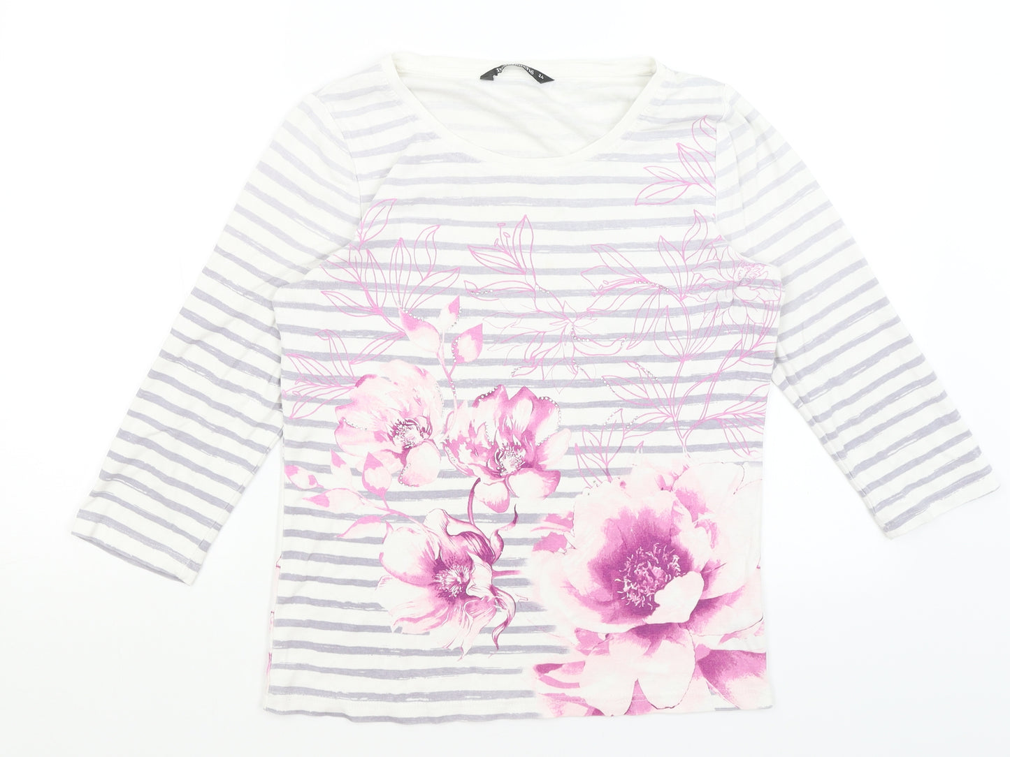Bonmarche Womens White Striped  Basic T-Shirt Size 14