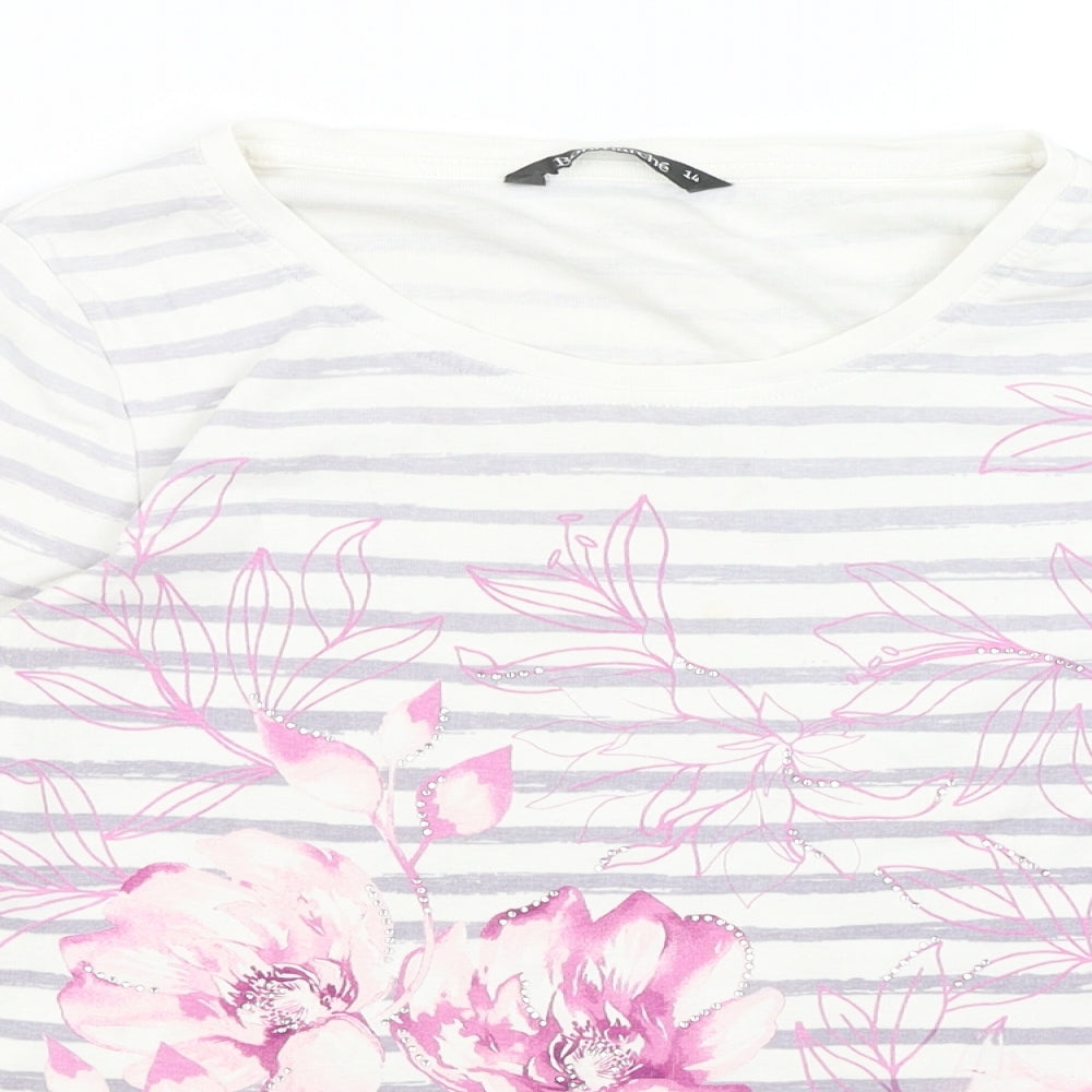 Bonmarche Womens White Striped  Basic T-Shirt Size 14