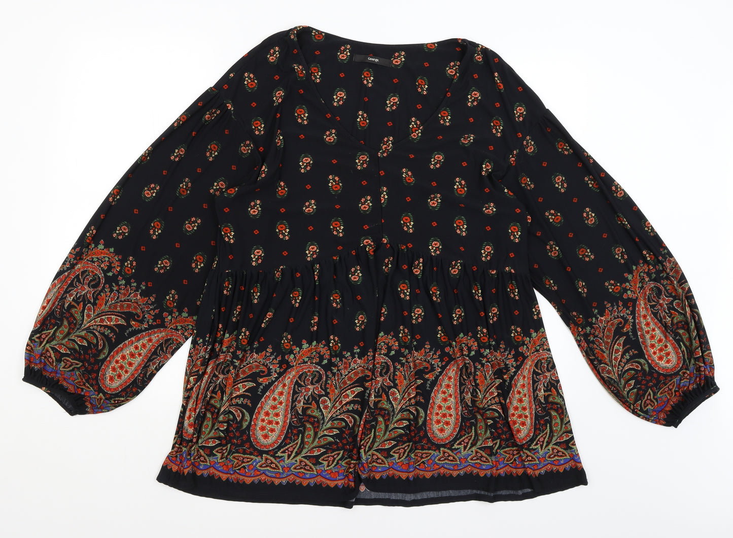 George Womens Black Paisley  Basic Blouse Size 18
