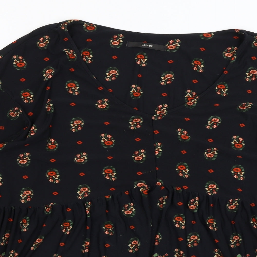 George Womens Black Paisley  Basic Blouse Size 18