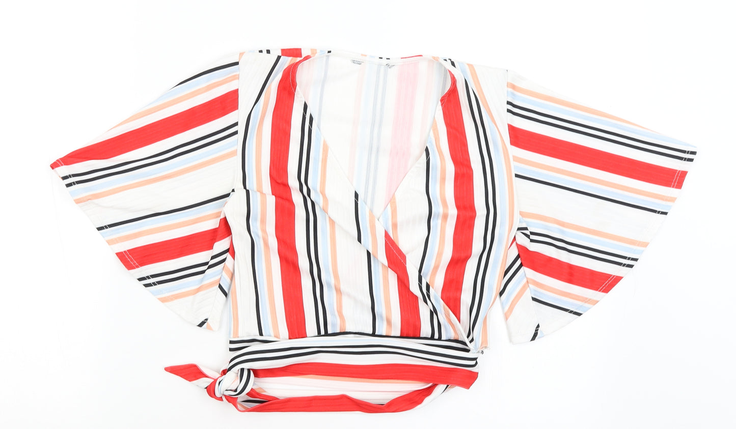 New Look Womens White Striped  Cropped T-Shirt Size 8