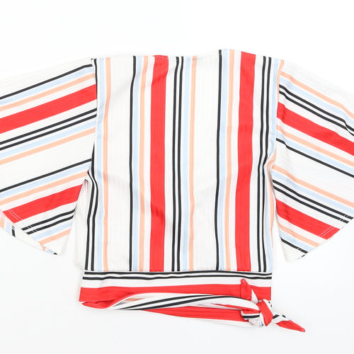 New Look Womens White Striped  Cropped T-Shirt Size 8