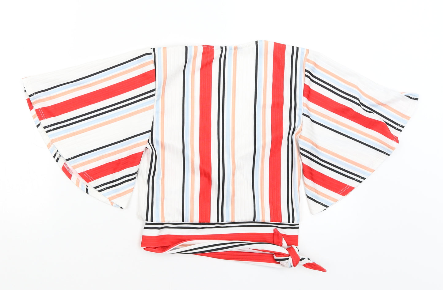 New Look Womens White Striped  Cropped T-Shirt Size 8