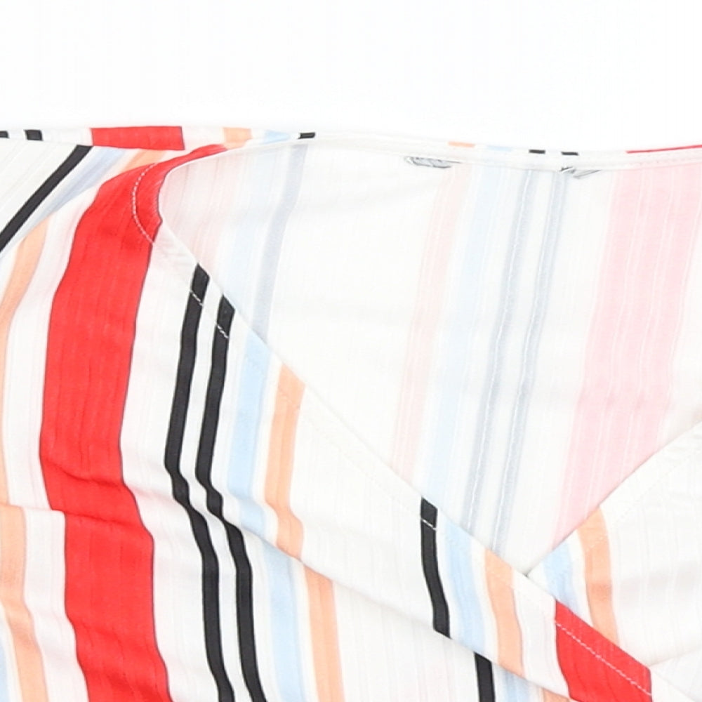 New Look Womens White Striped  Cropped T-Shirt Size 8