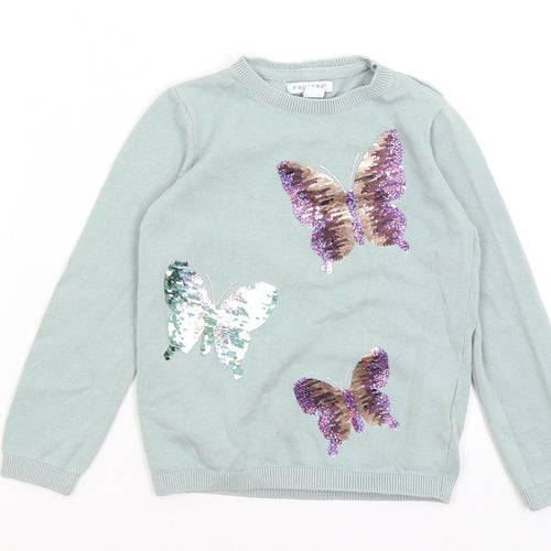 Primark Girls Green   Pullover Jumper Size 6-7 Years  - Butterflies