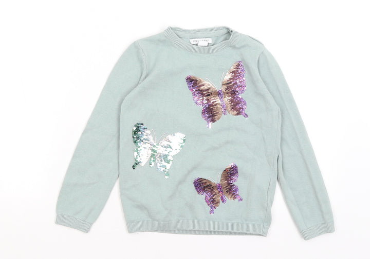 Primark Girls Green   Pullover Jumper Size 6-7 Years  - Butterflies