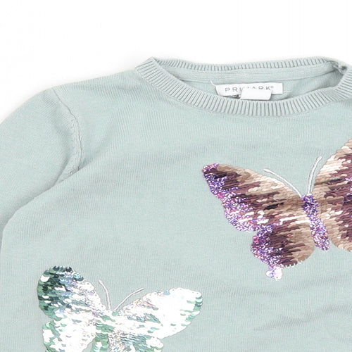 Primark Girls Green   Pullover Jumper Size 6-7 Years  - Butterflies
