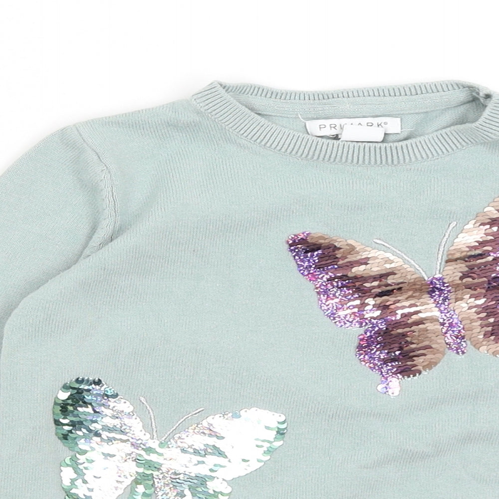 Primark Girls Green   Pullover Jumper Size 6-7 Years  - Butterflies