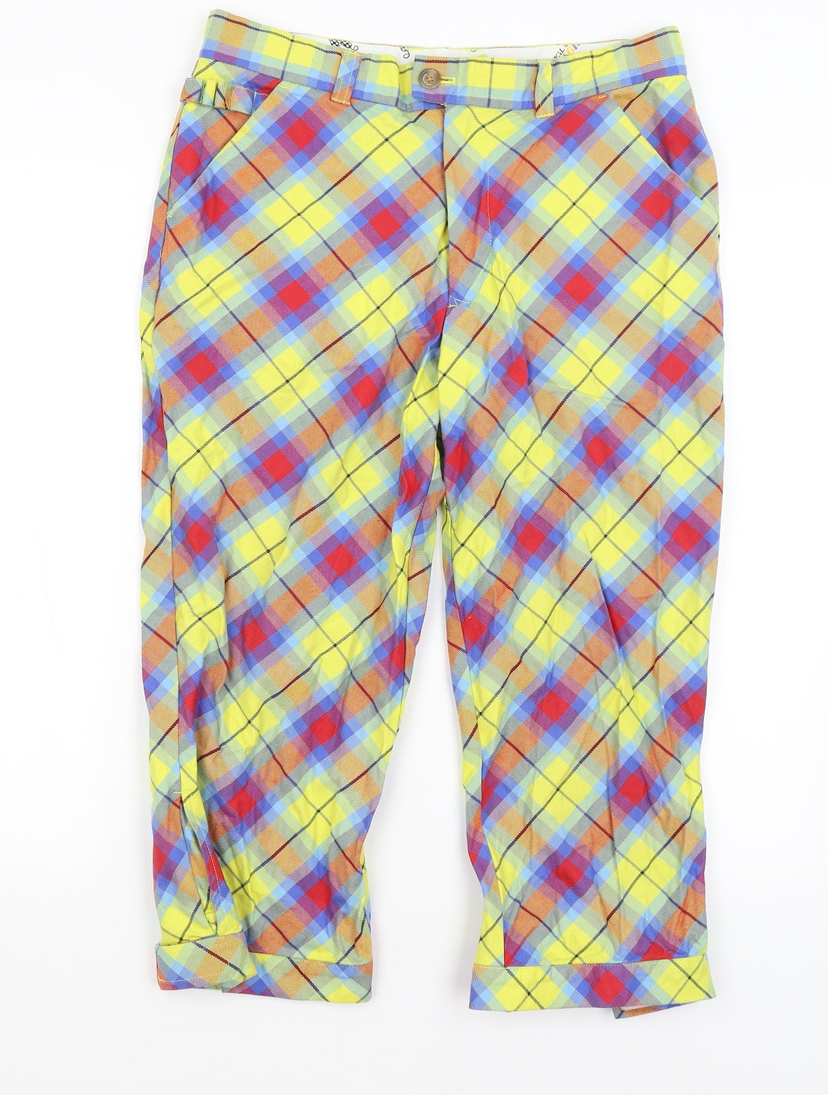 Royal & Awesome Mens Multicoloured Plaid  Cropped Trousers Size 32 in L20 in