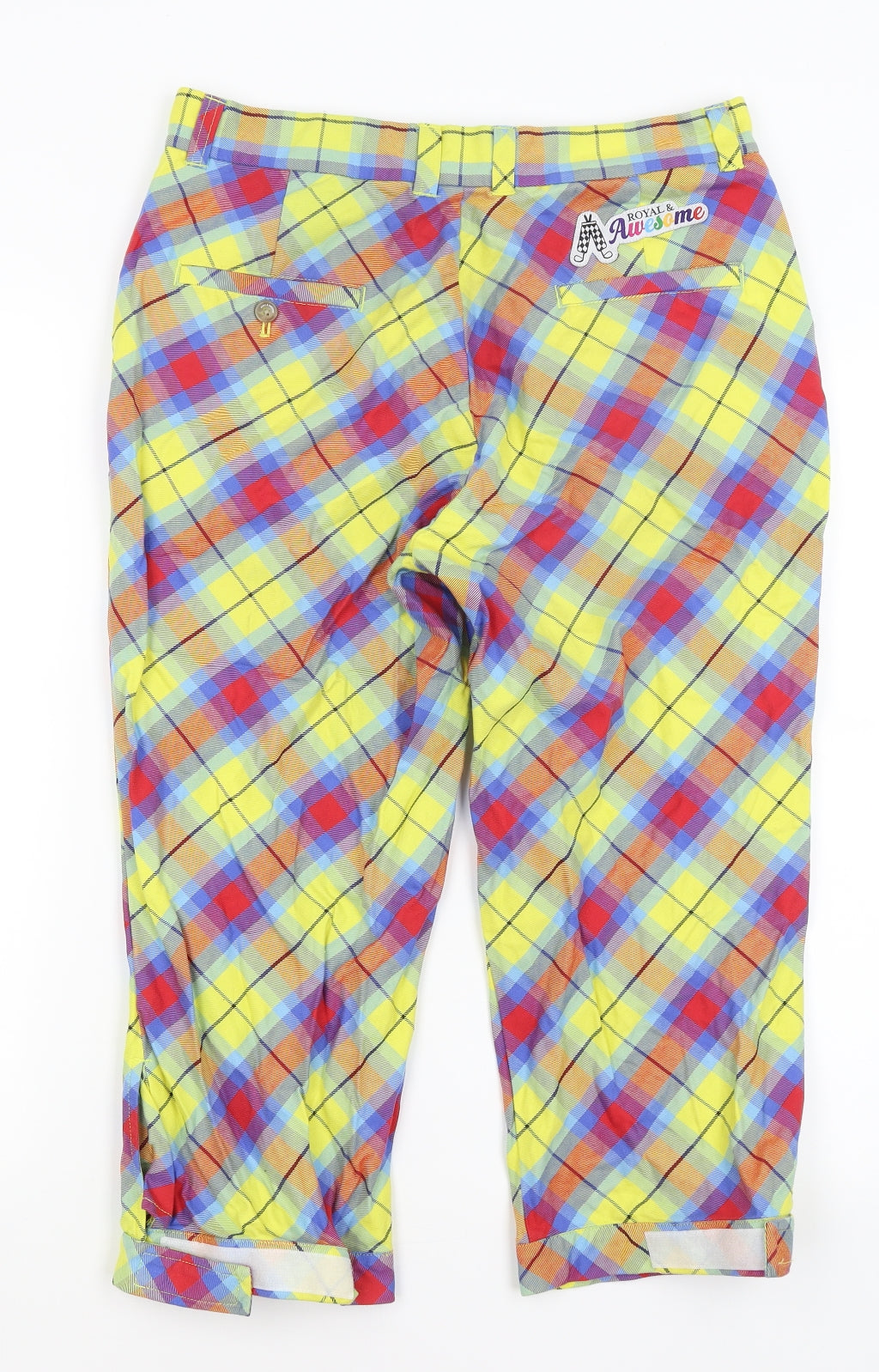 Royal & Awesome Mens Multicoloured Plaid  Cropped Trousers Size 32 in L20 in