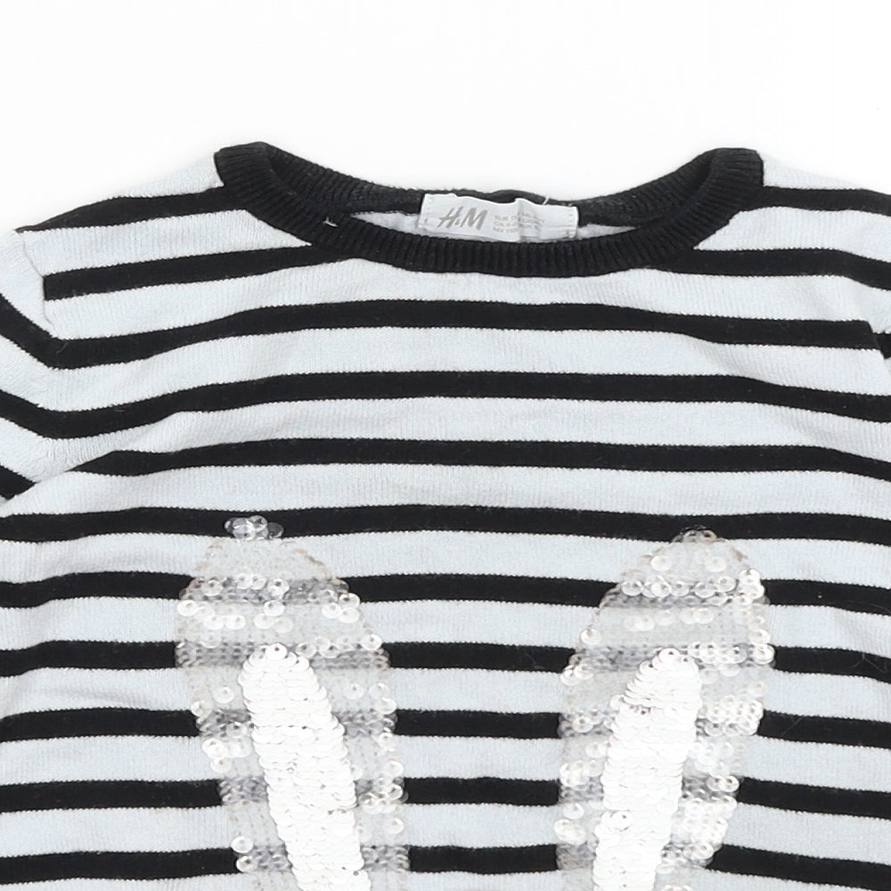 H&M Girls Grey Striped  Basic T-Shirt Size 5-6 Years  - Rabbit