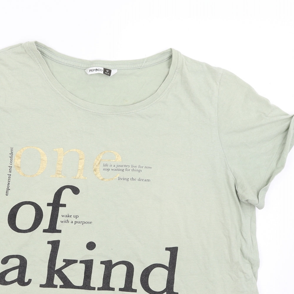 Pep & Co Womens Green   Basic T-Shirt Size 12  - One Of A Kind