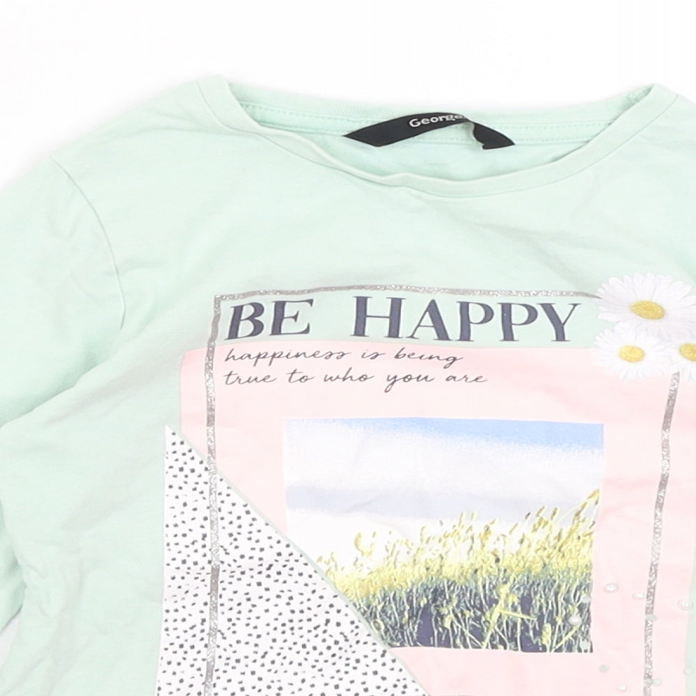 George Girls Green   Basic T-Shirt Size 5-6 Years  - Be Happy
