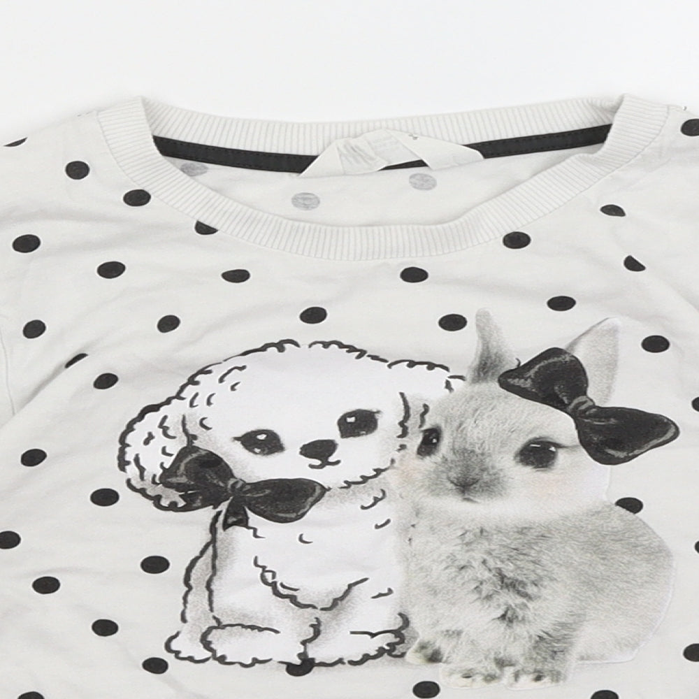H&M Girls White Polka Dot  Pullover Jumper Size 5-6 Years  - Animals