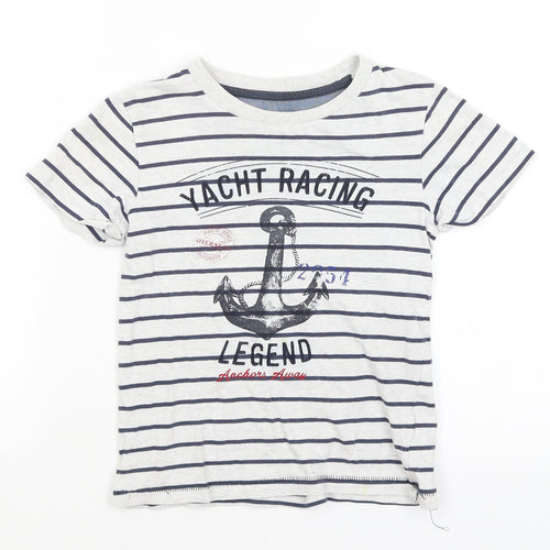 Mothercare Boys Grey Striped  Basic T-Shirt Size 6-7 Years  - Yacht Racing