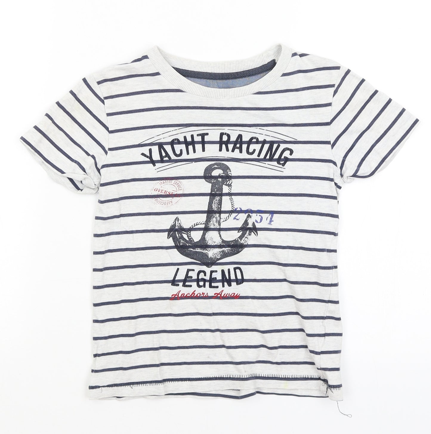 Mothercare Boys Grey Striped  Basic T-Shirt Size 6-7 Years  - Yacht Racing